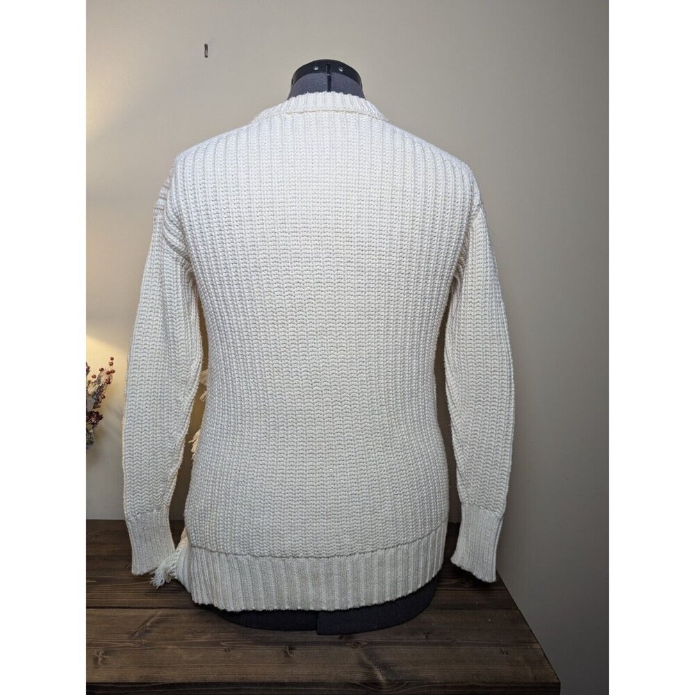 XXS J. CREW Cotton & Wool Sweater - Chunky Cable Knit w/ Slit and Fringe - Picture 6 of 12